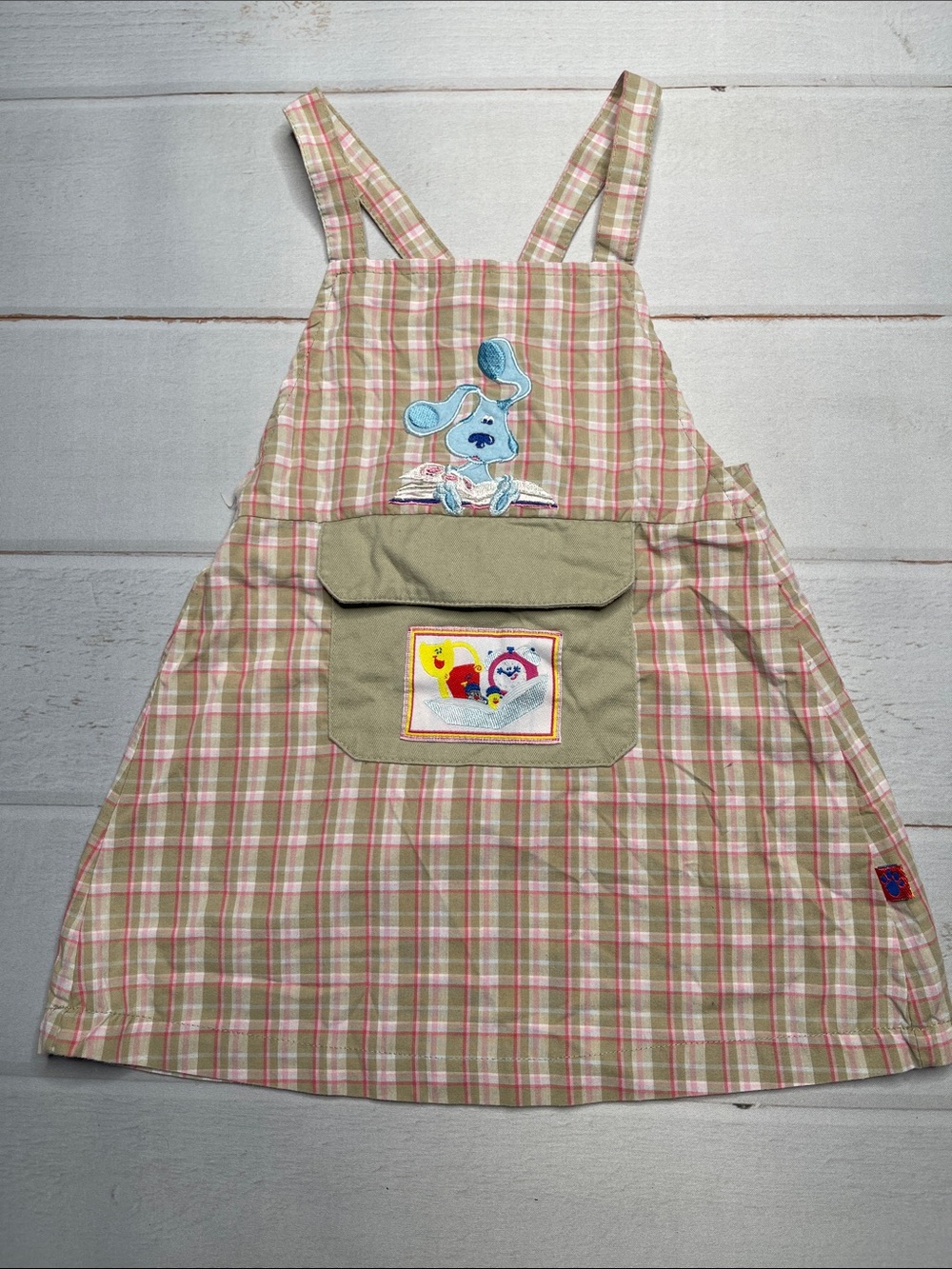 Vintage Blues Clues Jumper Dress 4 Plaid Embroidered 2000 Y2K Girls Kids Dog